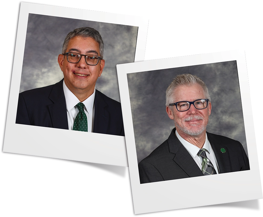 two polaroids of Michael May and Troy Miller headshots