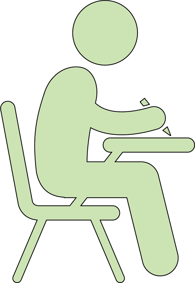 icon of a student sitting at a desk writing with a pencil