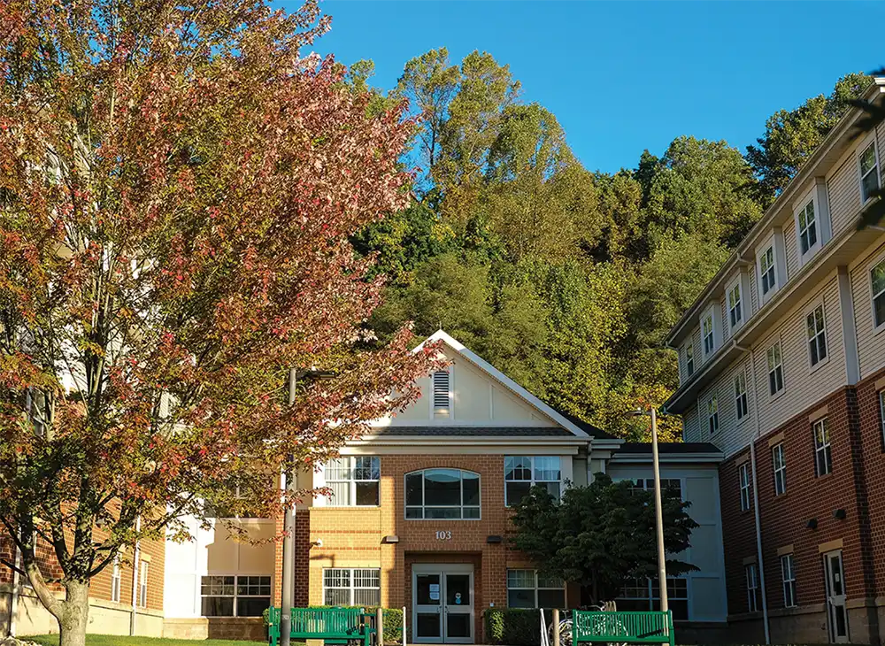 building surrounded by trees at Slippery Rock University