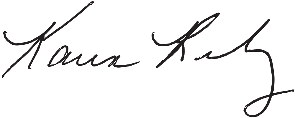 Black colored cursive signature of Karen Riley